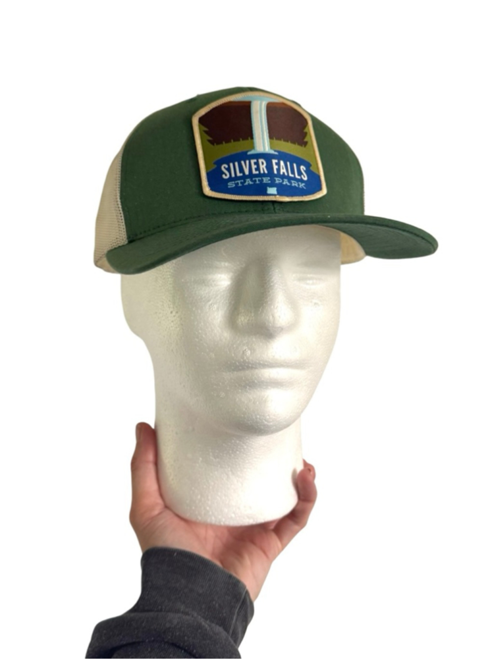 Silver Falls State Park Oregon Vintage Style Trucker Hat Cap Snapback Green Beig